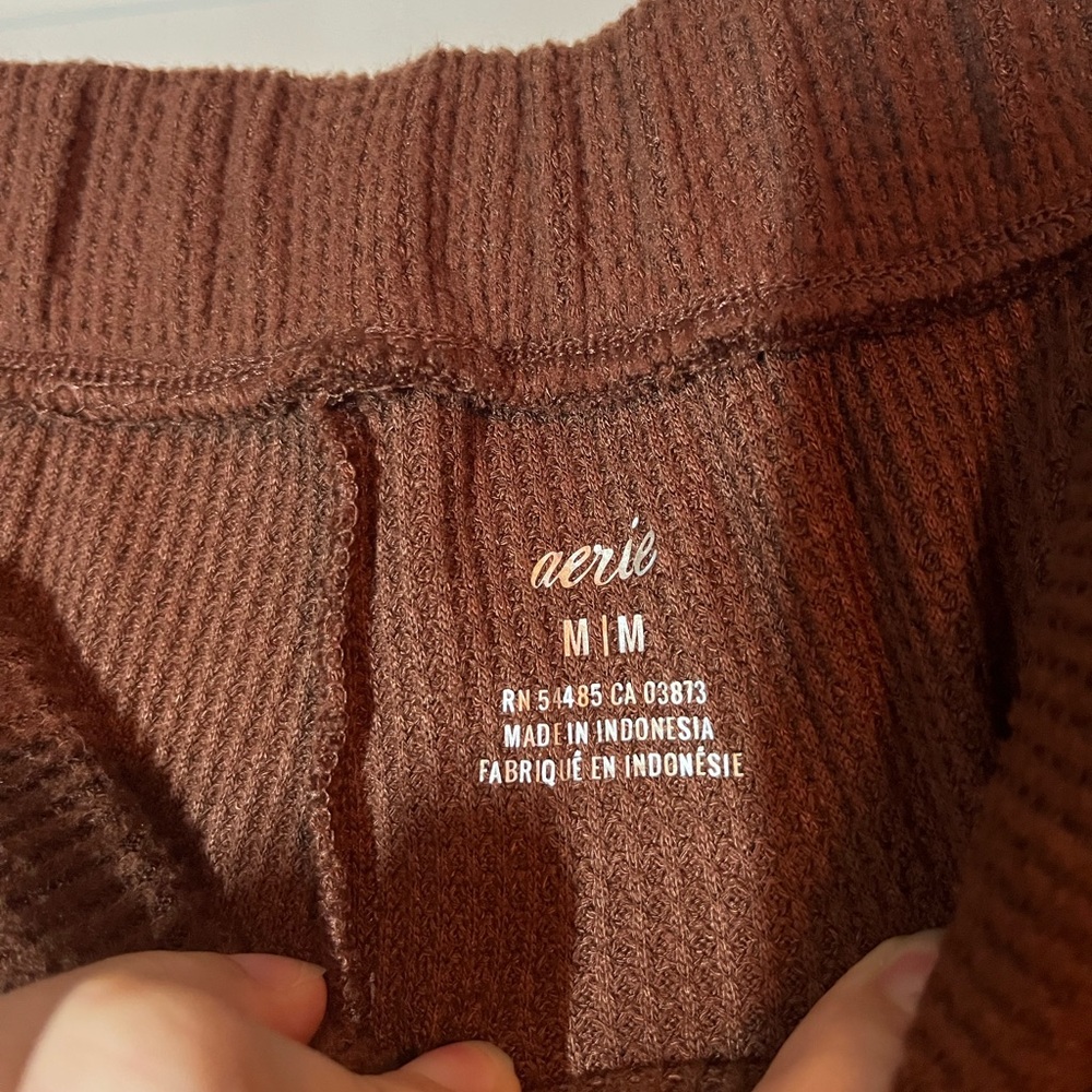 SOLD Aerie Matching Set | Waffle Knit Wrap Front Top & Joggers in Brown - Picture 9 of 9